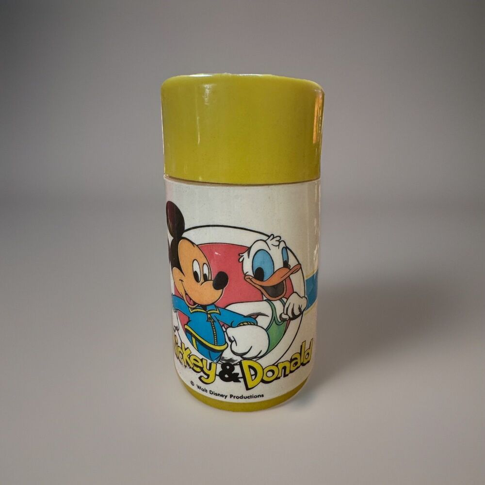 Vintage Mickey & Donald Duck Thermos Aladdin Industries 1970s Disney Rare Yellow